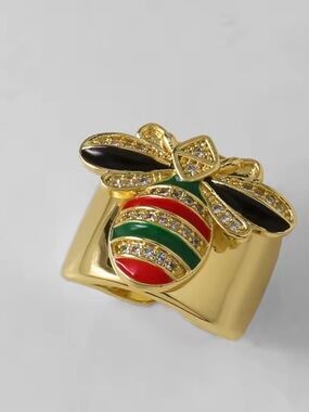 Gold Bee Statement Ring | Crystal Enamel Cocktail Ring | Luxe Designer Inspired